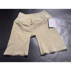 NUX Ribbed High Waisted Seamless Bike Shorts Tan S